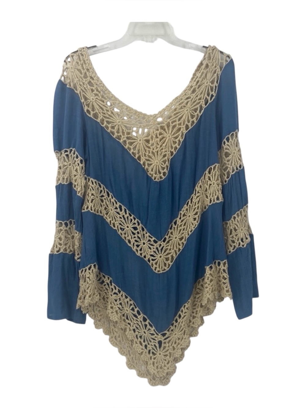 Umgee Lace crochet cotton blend Coastal Cowgirl boho long tunic top relaxed fit